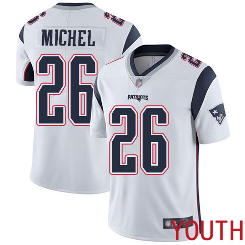 New England Patriots Football #26 Vapor Untouchable Limited White Youth Sony Michel Road NFL Jersey